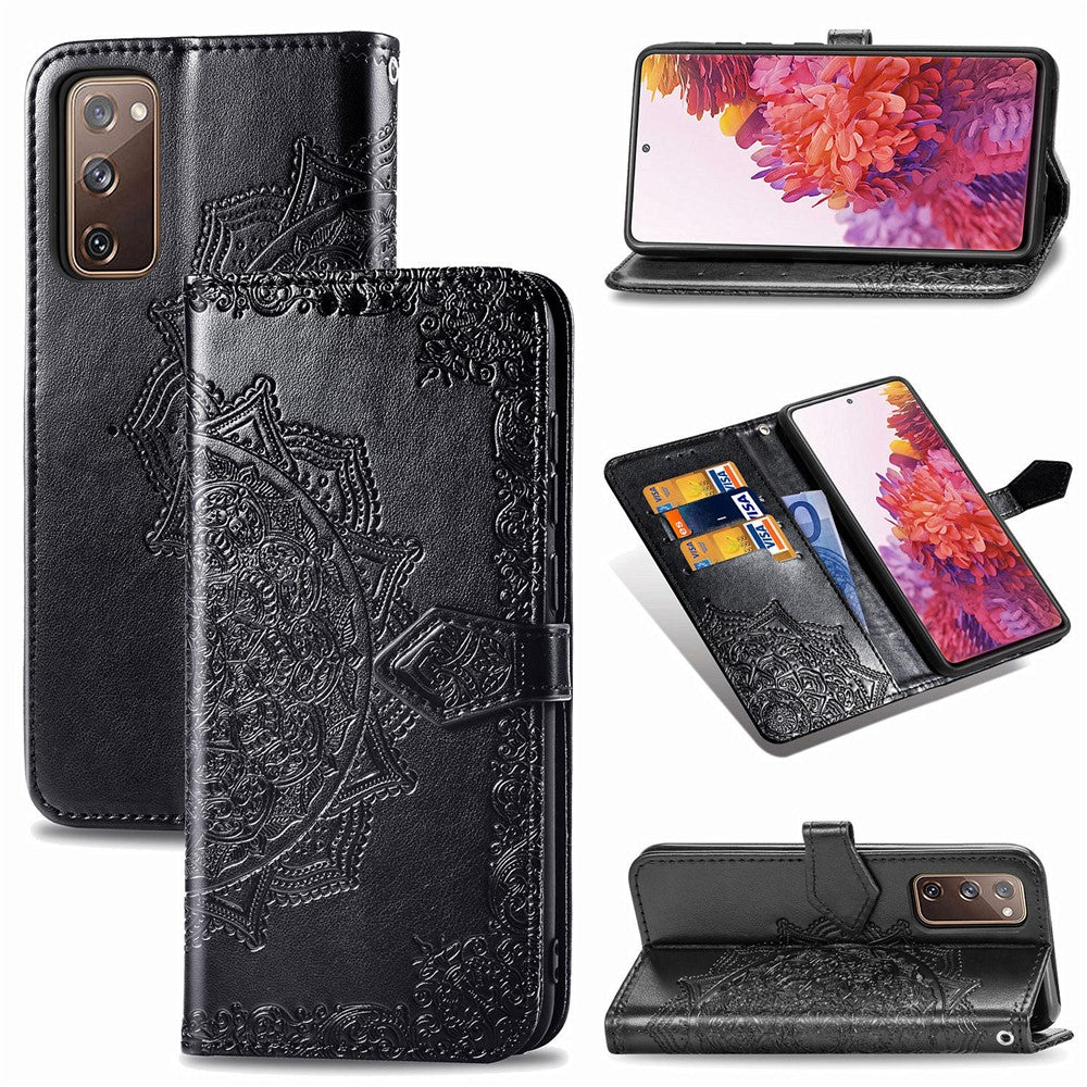 Embossed Mandala Flower Wallet Leather Shell for Samsung Galaxy S20 FE 4G/FE 5G/S20 Lite/S20 FE 2022
