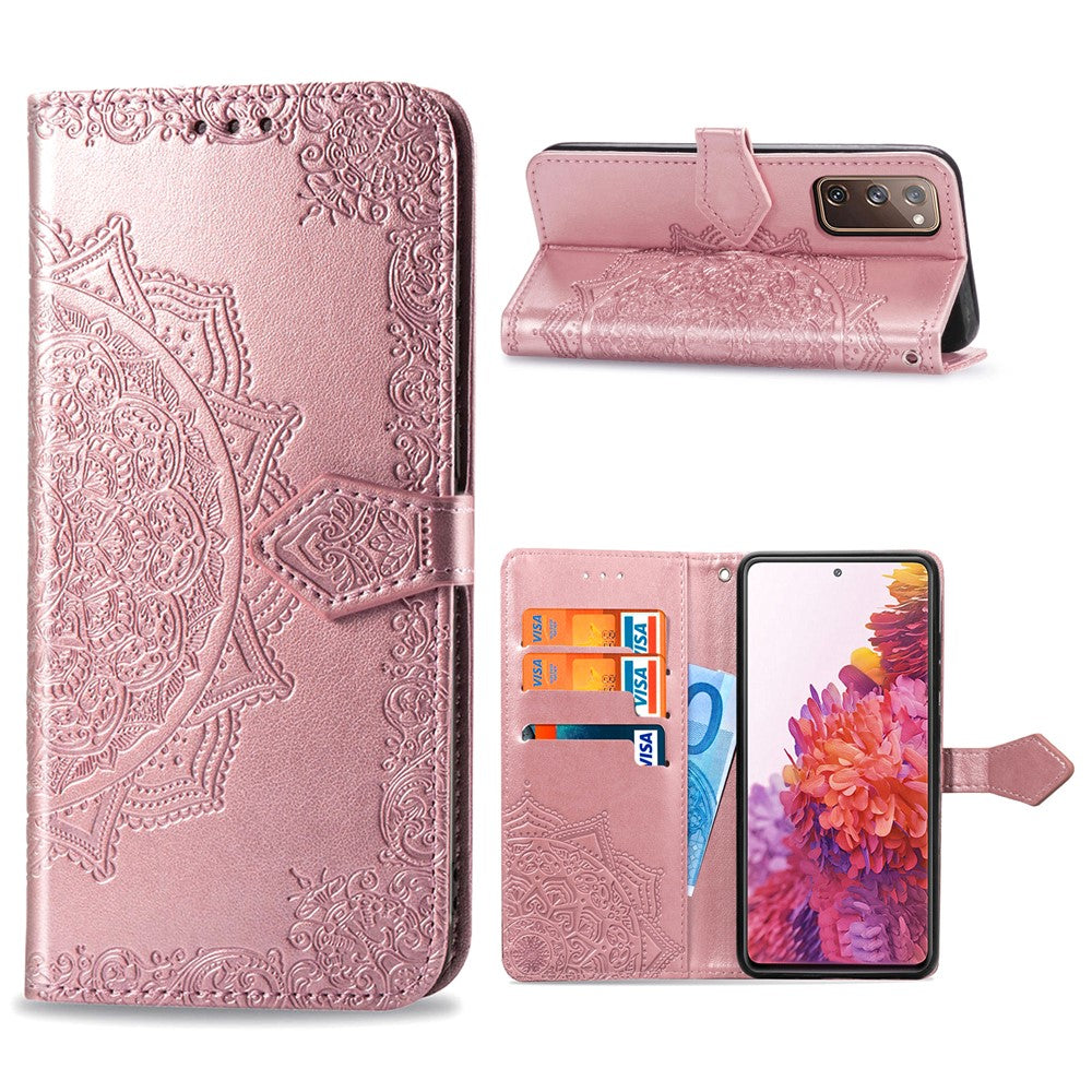 Embossed Mandala Flower Wallet Leather Shell for Samsung Galaxy S20 FE 4G/FE 5G/S20 Lite/S20 FE 2022