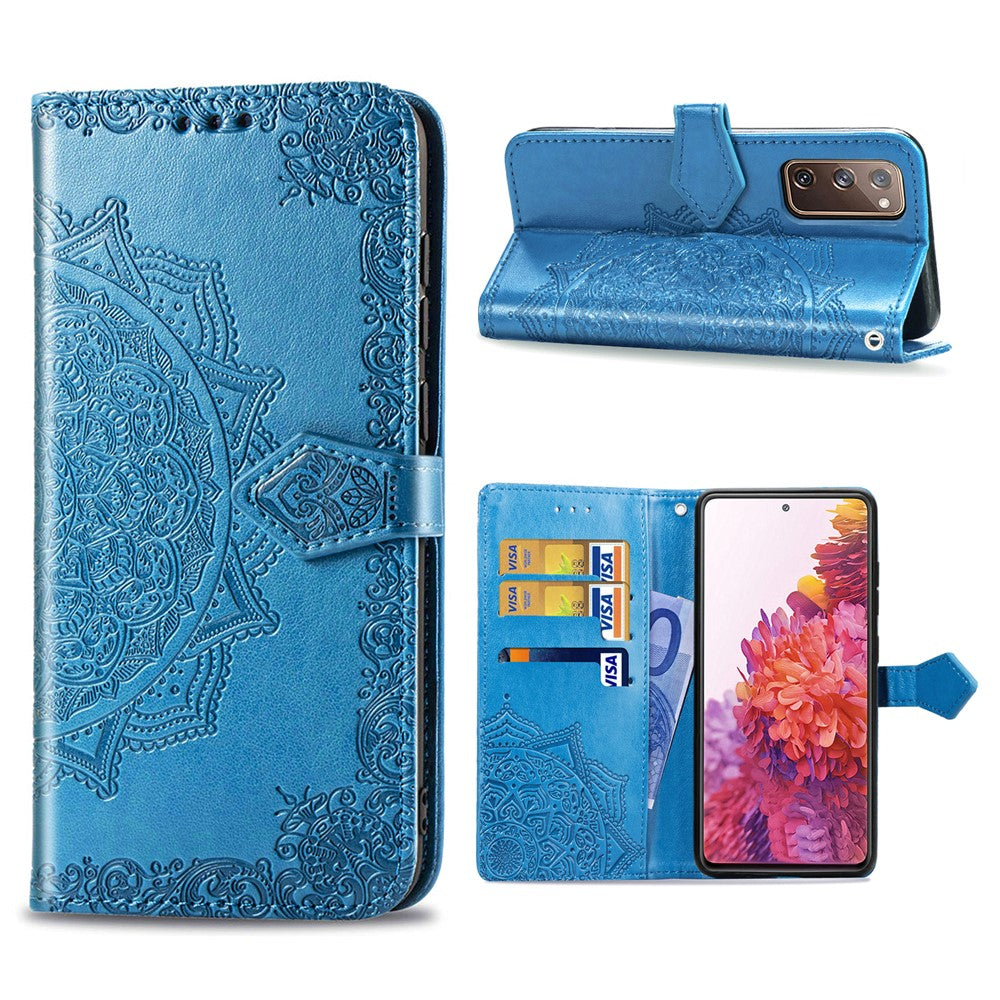 Embossed Mandala Flower Wallet Leather Shell for Samsung Galaxy S20 FE 4G/FE 5G/S20 Lite/S20 FE 2022
