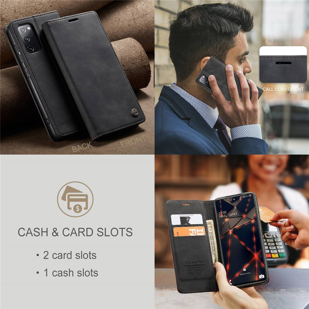 CASEME 013 Series Phone Cover for Samsung Galaxy S20 FE 4G/FE 5G/S20 Lite/S20 FE 2022 Auto-absorbed Leather Stand Wallet Case