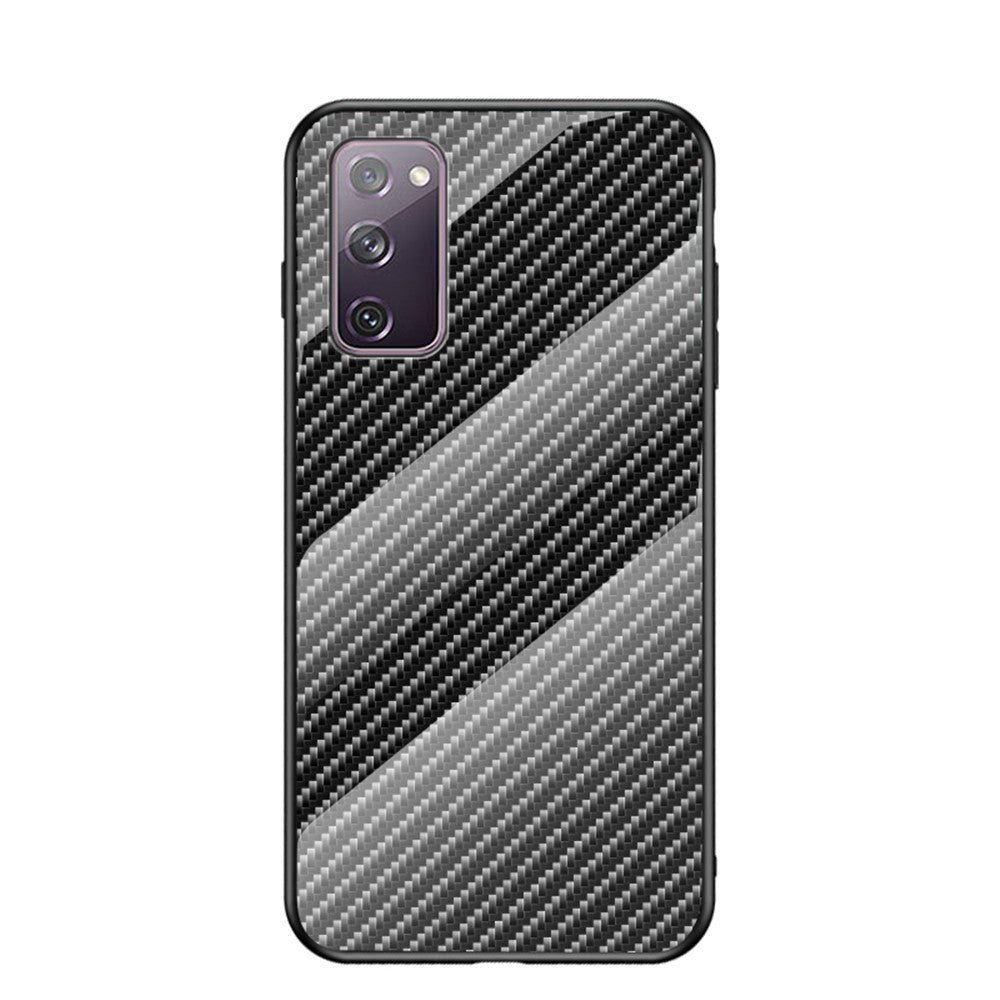 Carbon Fiber Texture Tempered Glass + PC + TPU Hybrid Case for Samsung Galaxy S20 FE 5G/Fan Edition 5G/S20 FE/Fan Edition/S20 Lite/S20 FE 2022