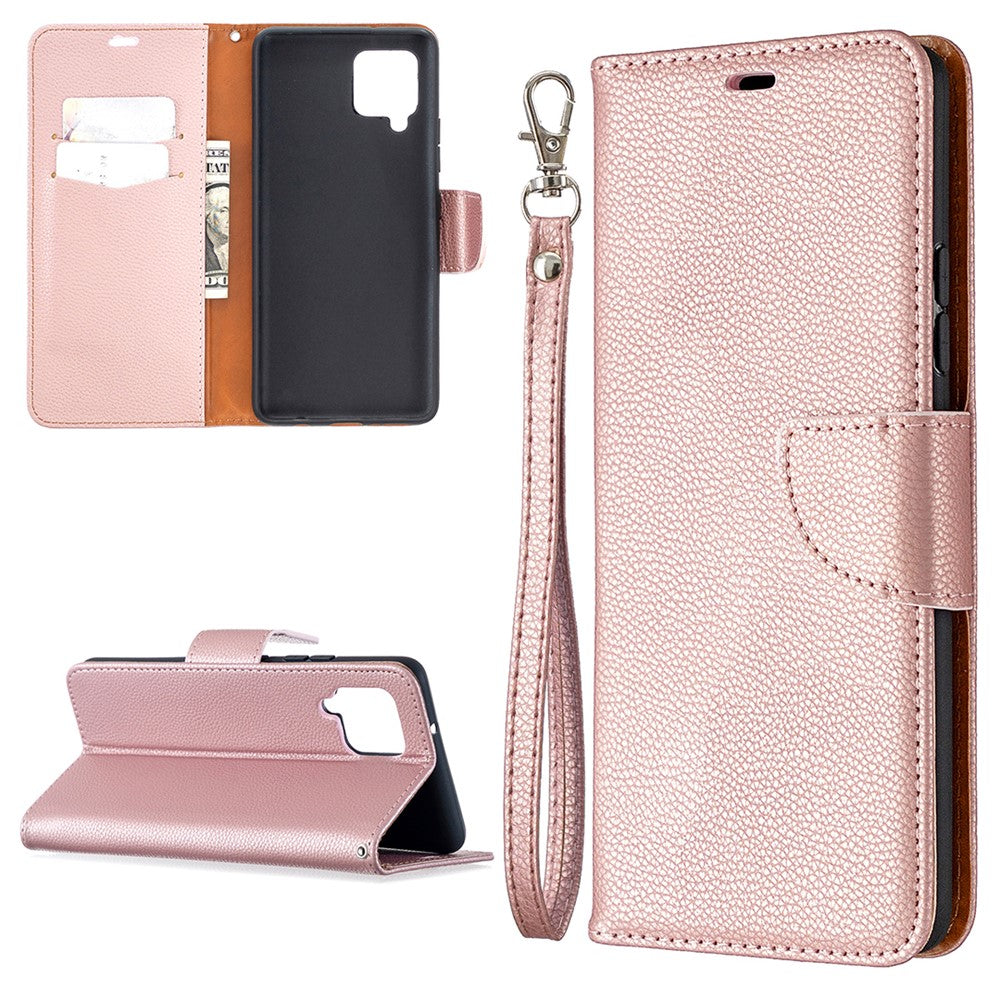 Plain Litchi Skin Stand Leather Wallet Phone Cover Shell for Samsung Galaxy A42 5G