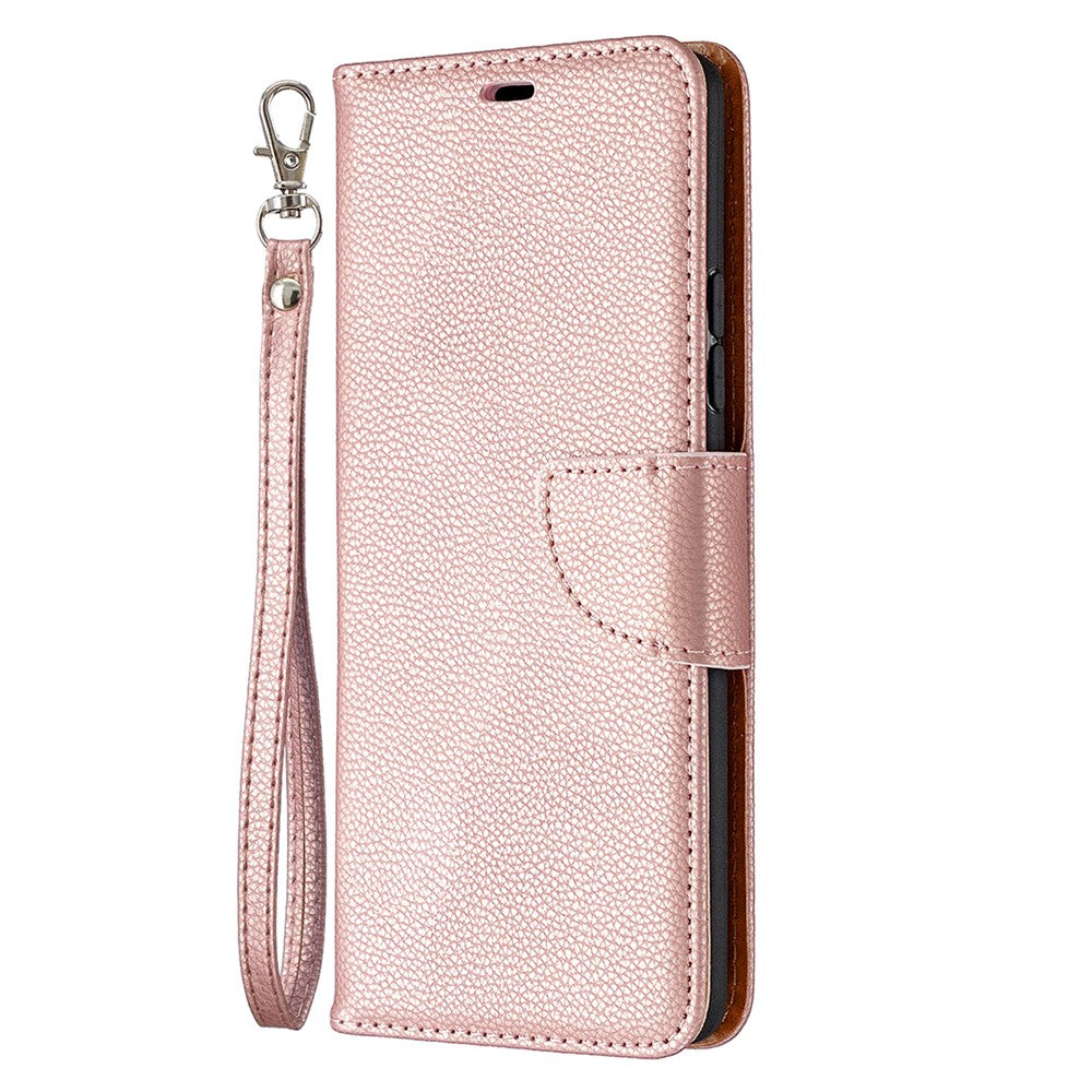 Plain Litchi Skin Stand Leather Wallet Phone Cover Shell for Samsung Galaxy A42 5G