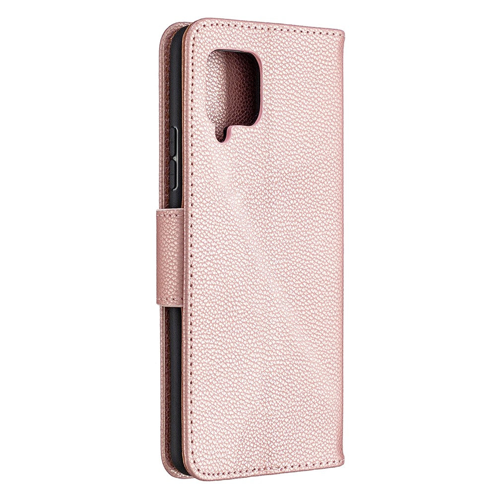 Plain Litchi Skin Stand Leather Wallet Phone Cover Shell for Samsung Galaxy A42 5G