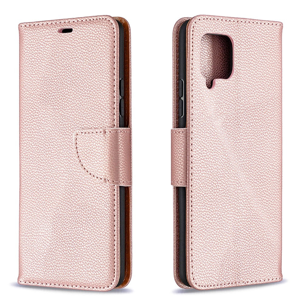 Plain Litchi Skin Stand Leather Wallet Phone Cover Shell for Samsung Galaxy A42 5G