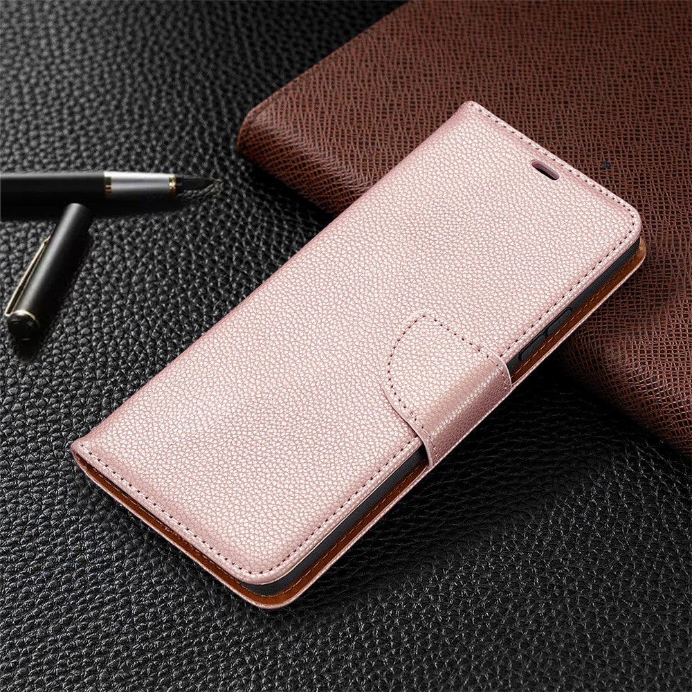 Plain Litchi Skin Stand Leather Wallet Phone Cover Shell for Samsung Galaxy A42 5G