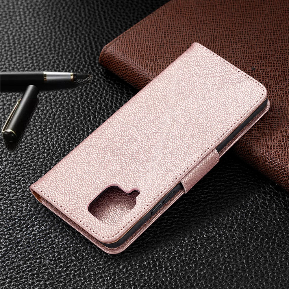 Plain Litchi Skin Stand Leather Wallet Phone Cover Shell for Samsung Galaxy A42 5G