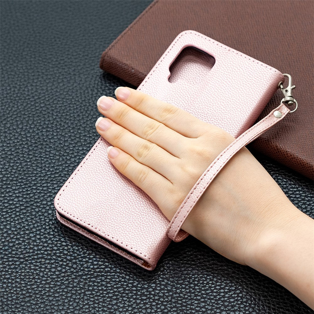 Plain Litchi Skin Stand Leather Wallet Phone Cover Shell for Samsung Galaxy A42 5G