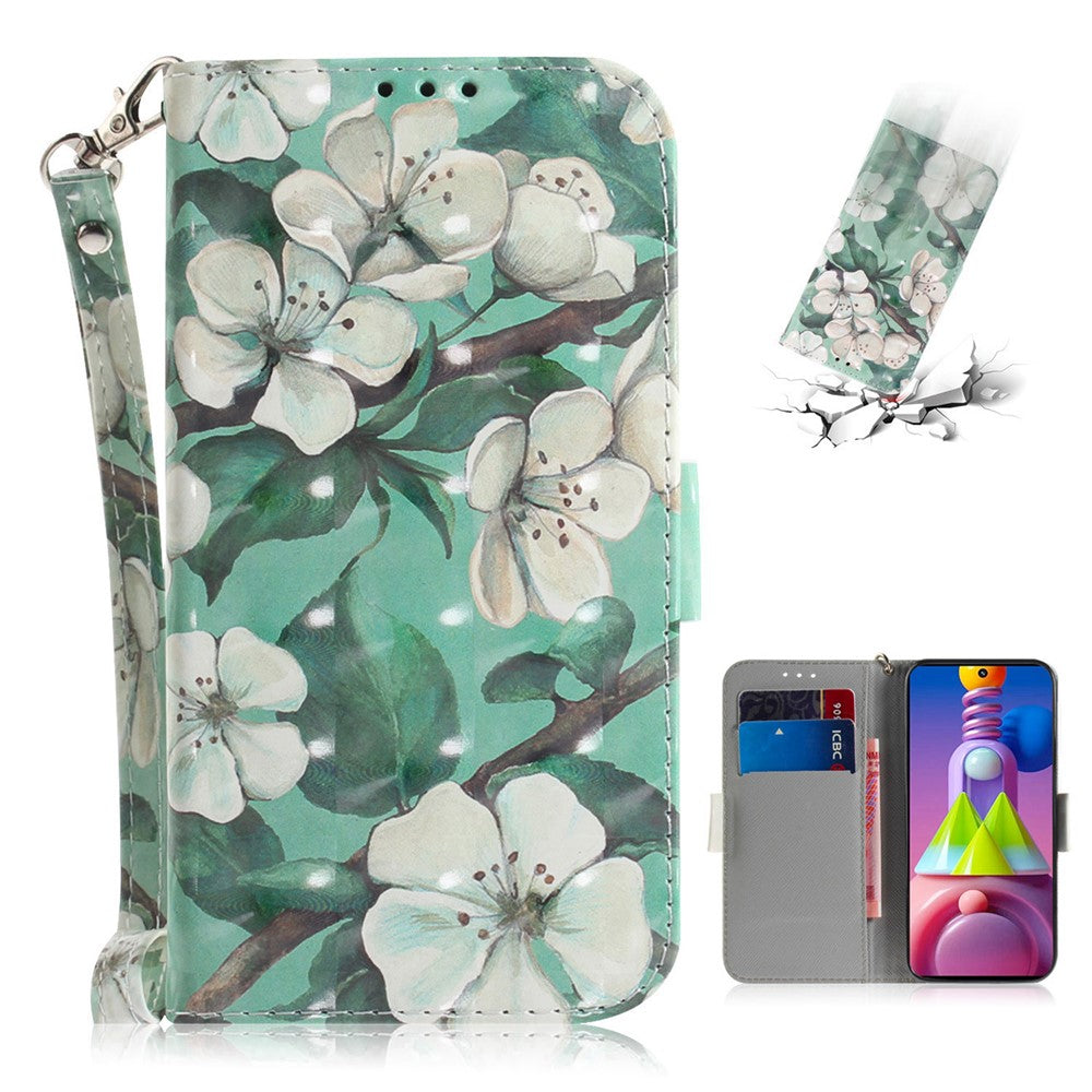 Light Spot Decor Mønster Printet Pung Læder Telefoncover med Rem til Samsung Galaxy M51