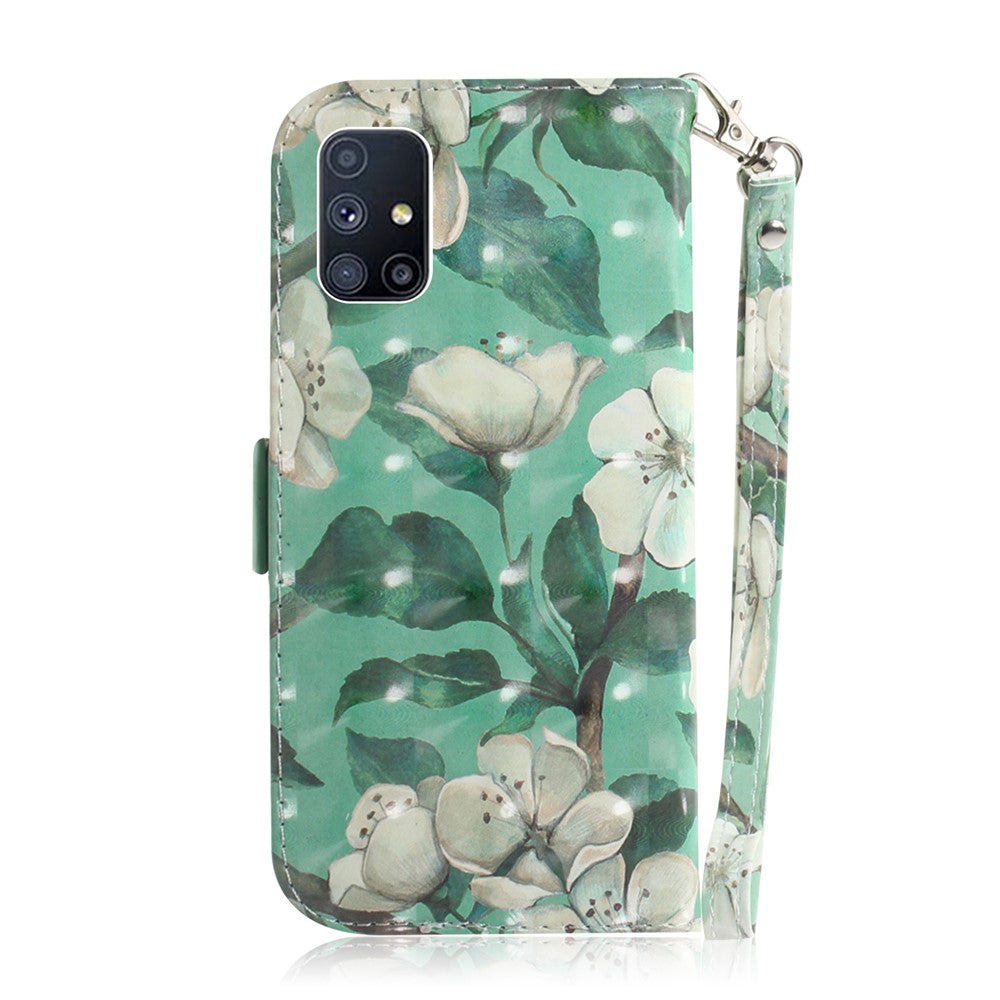 Light Spot Decor Mønster Printet Pung Læder Telefoncover med Rem til Samsung Galaxy M51