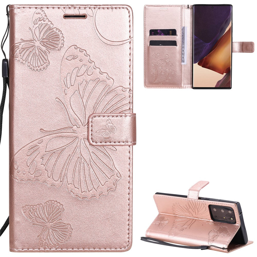 Samsung Galaxy Note 20 Ultra / Note 20 Ultra 5G Plånboksfodral Läderfodral med Blommig Fjärilstryck och Stativ