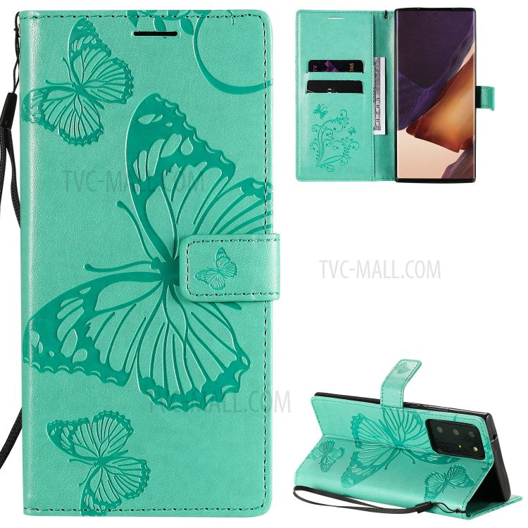 Samsung Galaxy Note 20 Ultra / Note 20 Ultra 5G Plånboksfodral Läderfodral med Blommig Fjärilstryck och Stativ