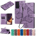 Samsung Galaxy Note 20 Ultra / Note 20 Ultra 5G Plånboksfodral Läderfodral med Blommig Fjärilstryck och Stativ