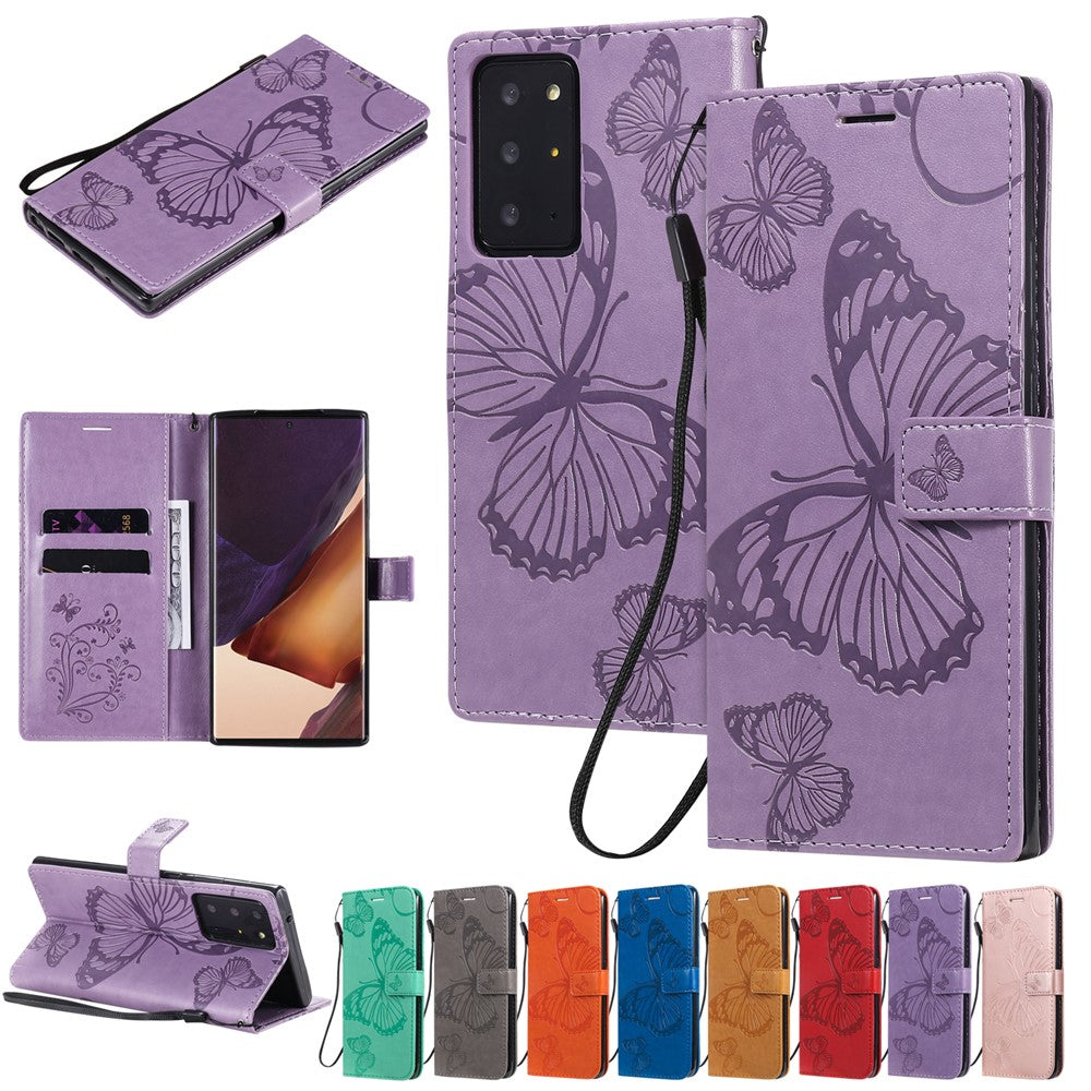 Samsung Galaxy Note 20 Ultra / Note 20 Ultra 5G Plånboksfodral Läderfodral med Blommig Fjärilstryck och Stativ
