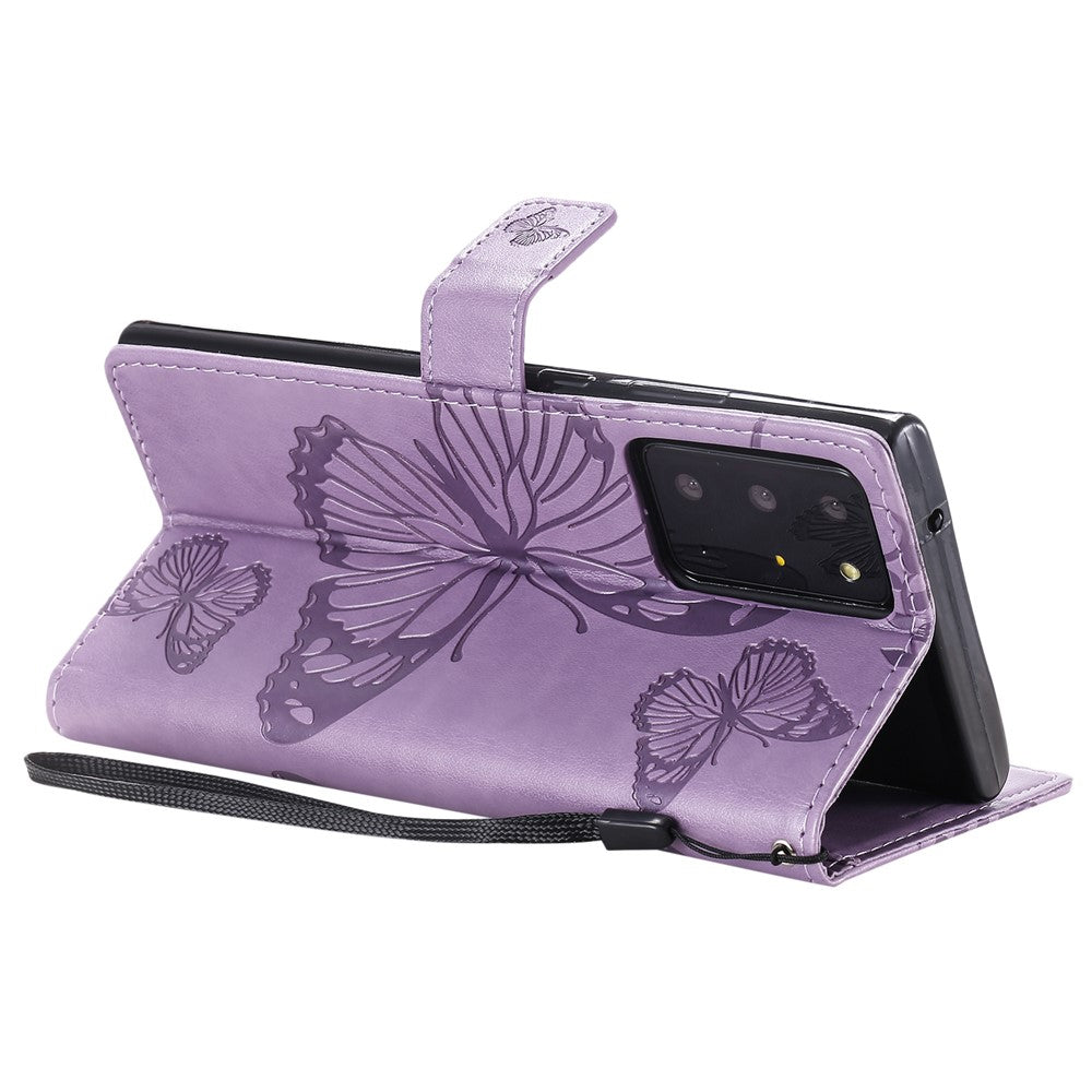 Samsung Galaxy Note 20 Ultra / Note 20 Ultra 5G Plånboksfodral Läderfodral med Blommig Fjärilstryck och Stativ