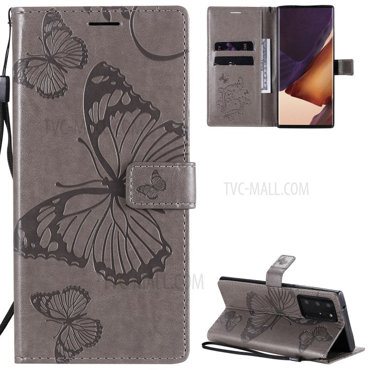Samsung Galaxy Note 20 Ultra / Note 20 Ultra 5G Plånboksfodral Läderfodral med Blommig Fjärilstryck och Stativ
