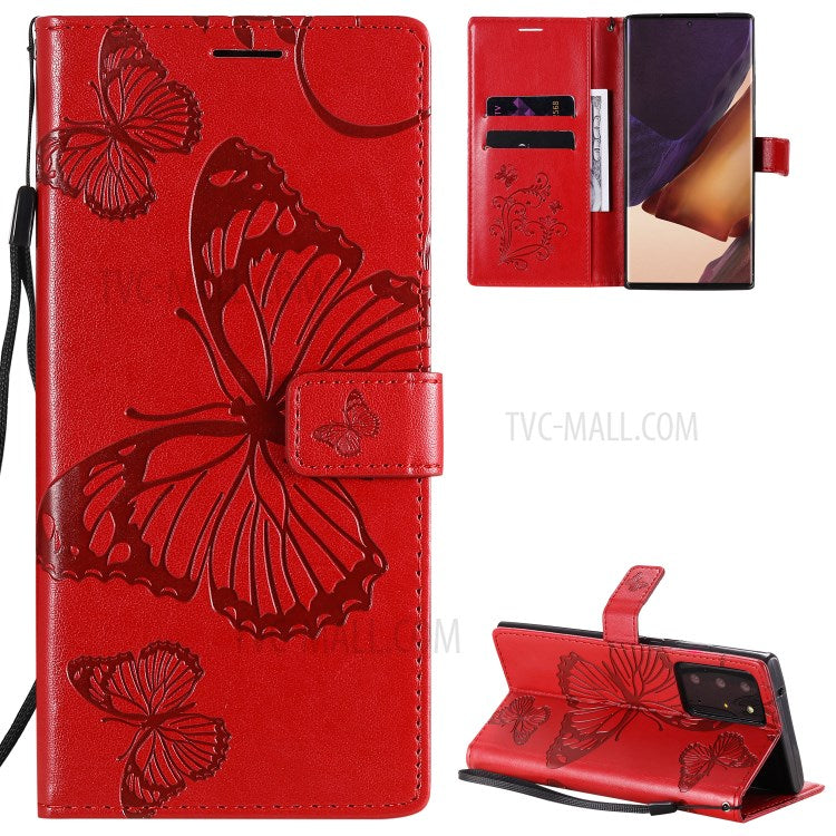 Samsung Galaxy Note 20 Ultra / Note 20 Ultra 5G Plånboksfodral Läderfodral med Blommig Fjärilstryck och Stativ