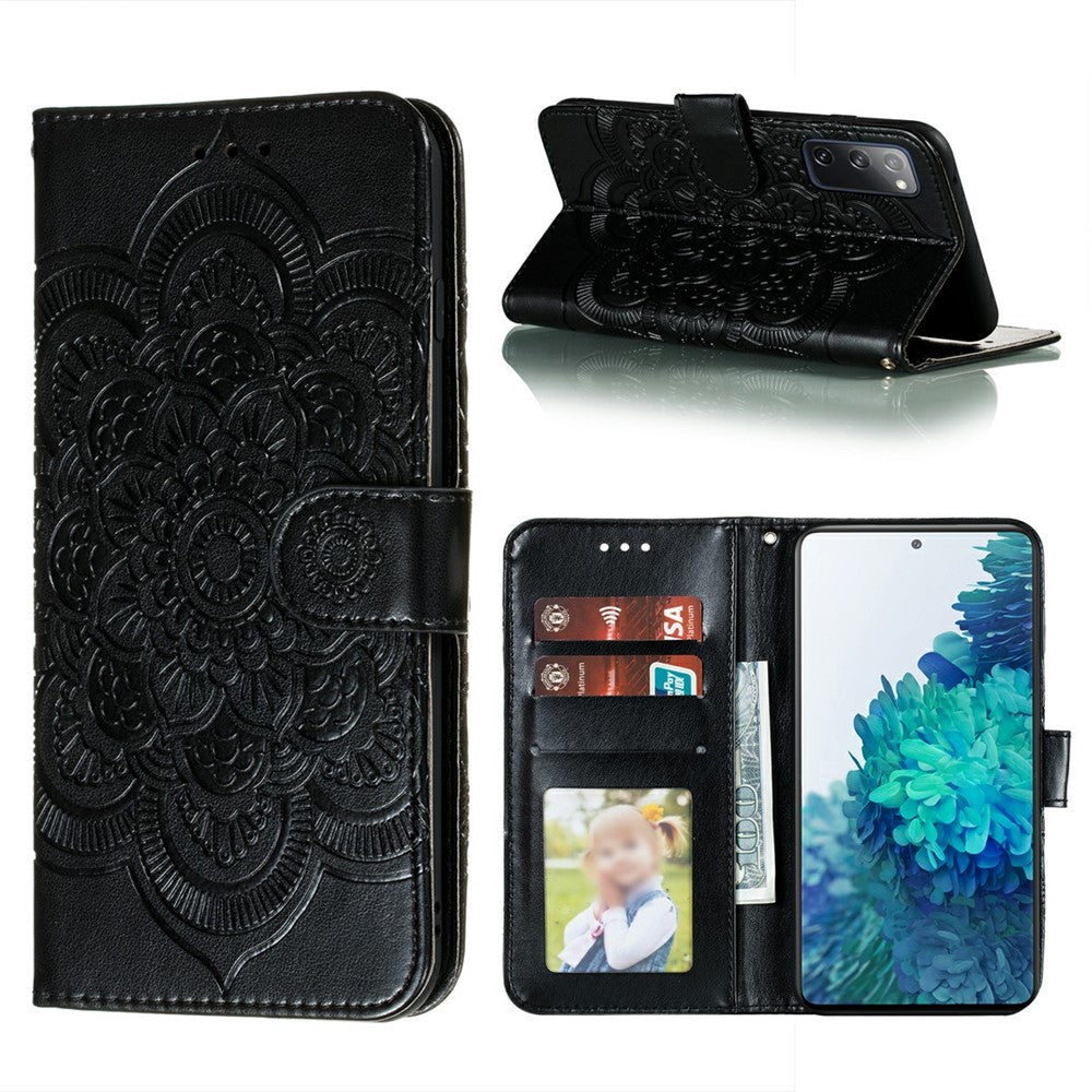 Beskyttende lædercover med aftryk, mandala og blomst til Samsung Galaxy S20 FE/S20 FE 5G/S20 Lite/S20 FE 2022