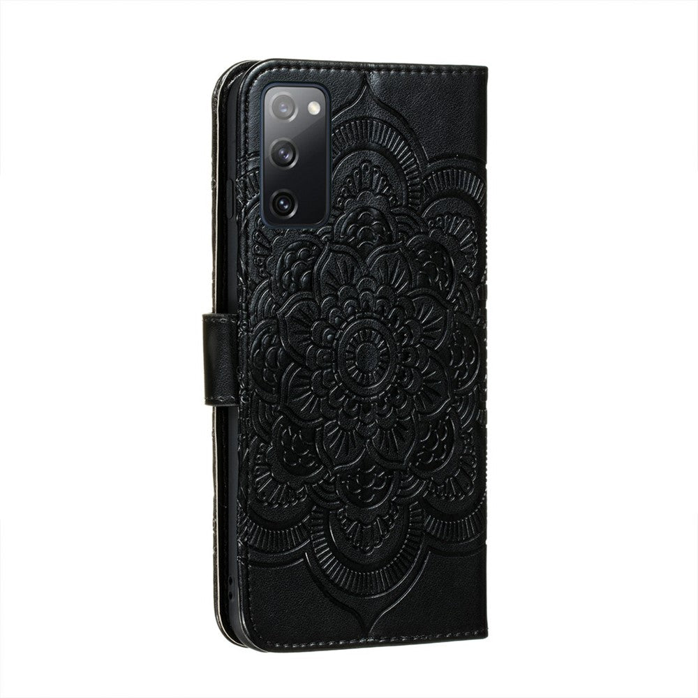 Beskyttende lædercover med aftryk, mandala og blomst til Samsung Galaxy S20 FE/S20 FE 5G/S20 Lite/S20 FE 2022