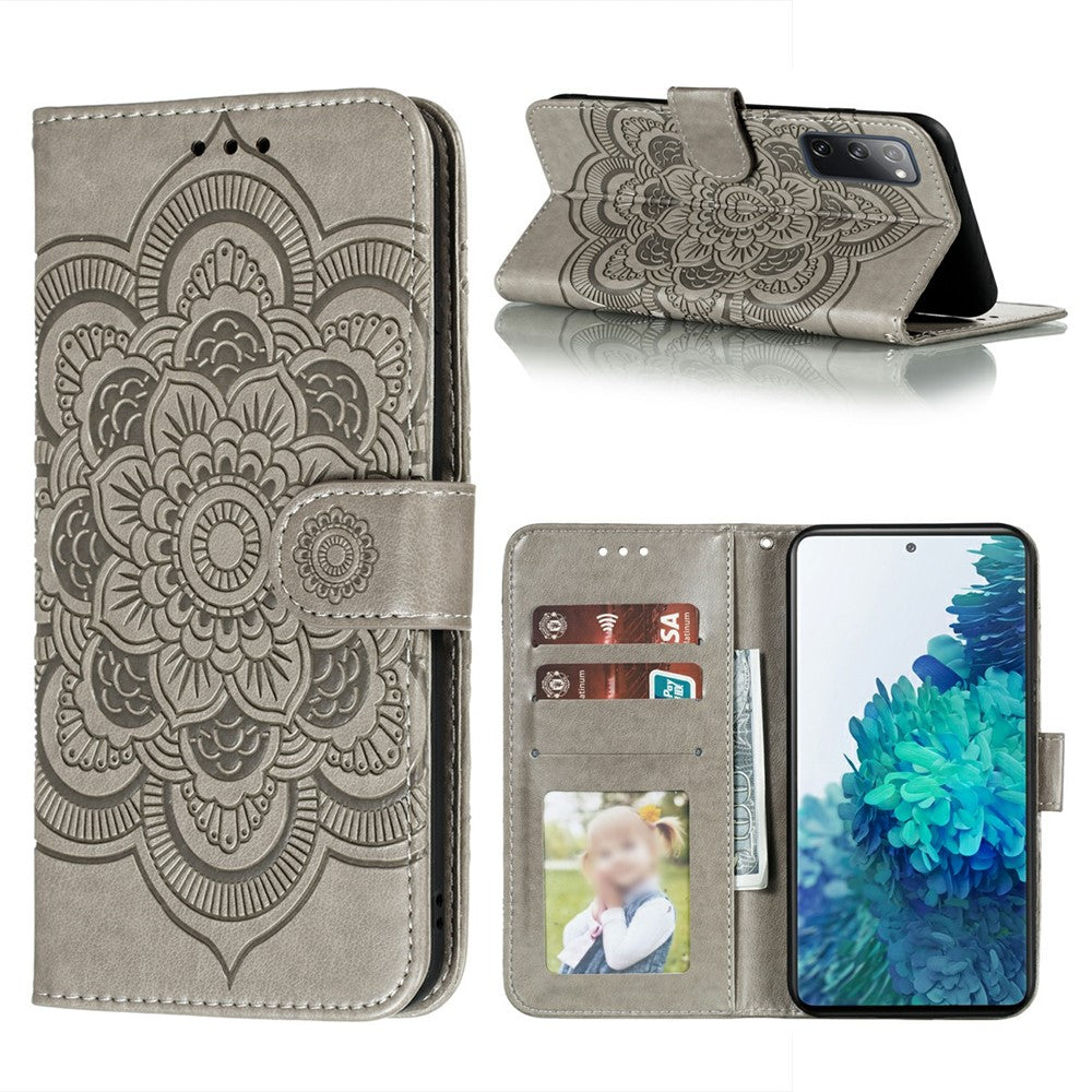 Beskyttende lædercover med aftryk, mandala og blomst til Samsung Galaxy S20 FE/S20 FE 5G/S20 Lite/S20 FE 2022