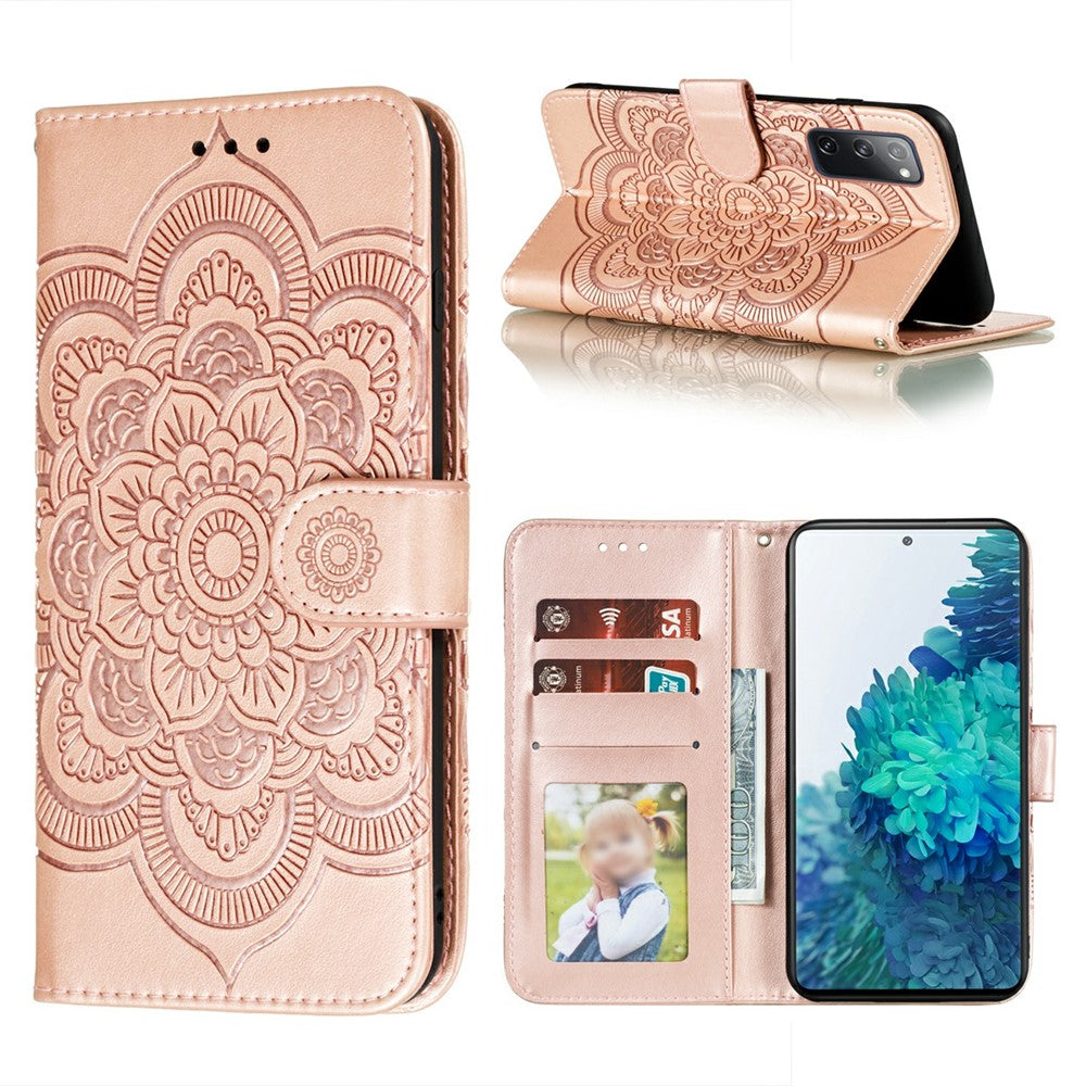 Beskyttende lædercover med aftryk, mandala og blomst til Samsung Galaxy S20 FE/S20 FE 5G/S20 Lite/S20 FE 2022