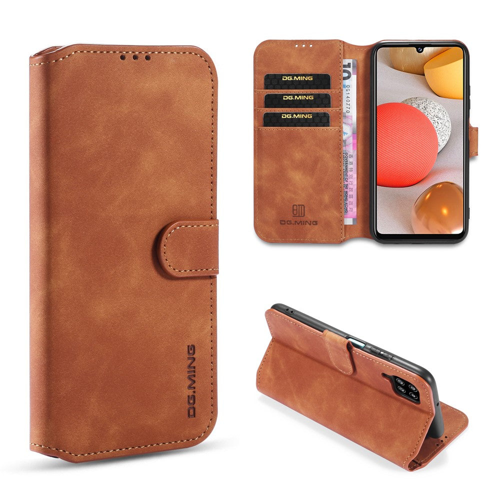 DG.MING Retro Style Leather Wallet Stand Phone Cover for Samsung Galaxy A42 5G