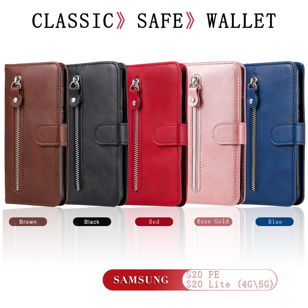 Zipper Pocket Leather Wallet Stand Case for Samsung Galaxy S20 FE 4G/5G/2022/S20 Lite