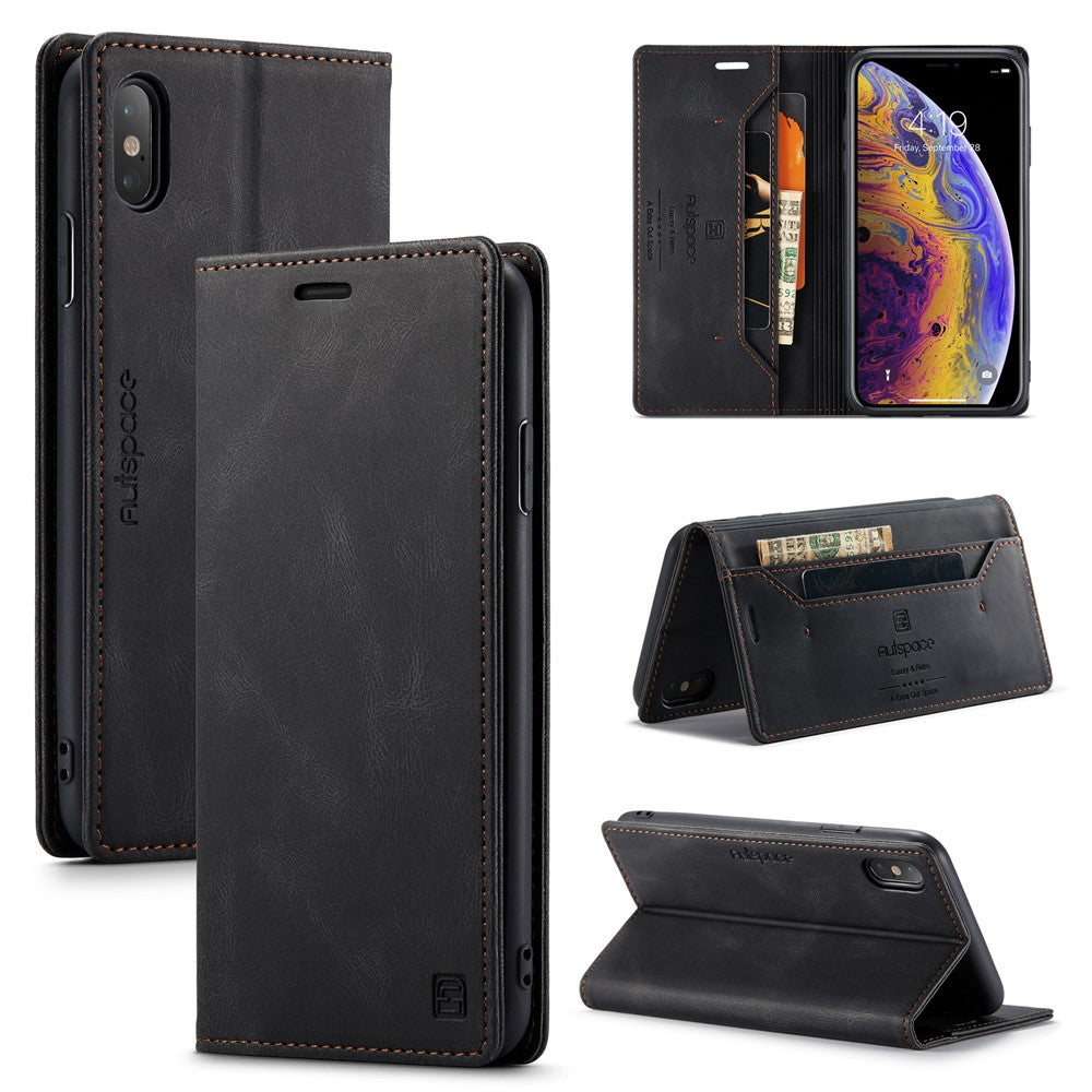 AUTSPACE A01 Series RFID Blokerende Retro Mat Pung Læder Etui til iPhone XS Max 6.5 tommer