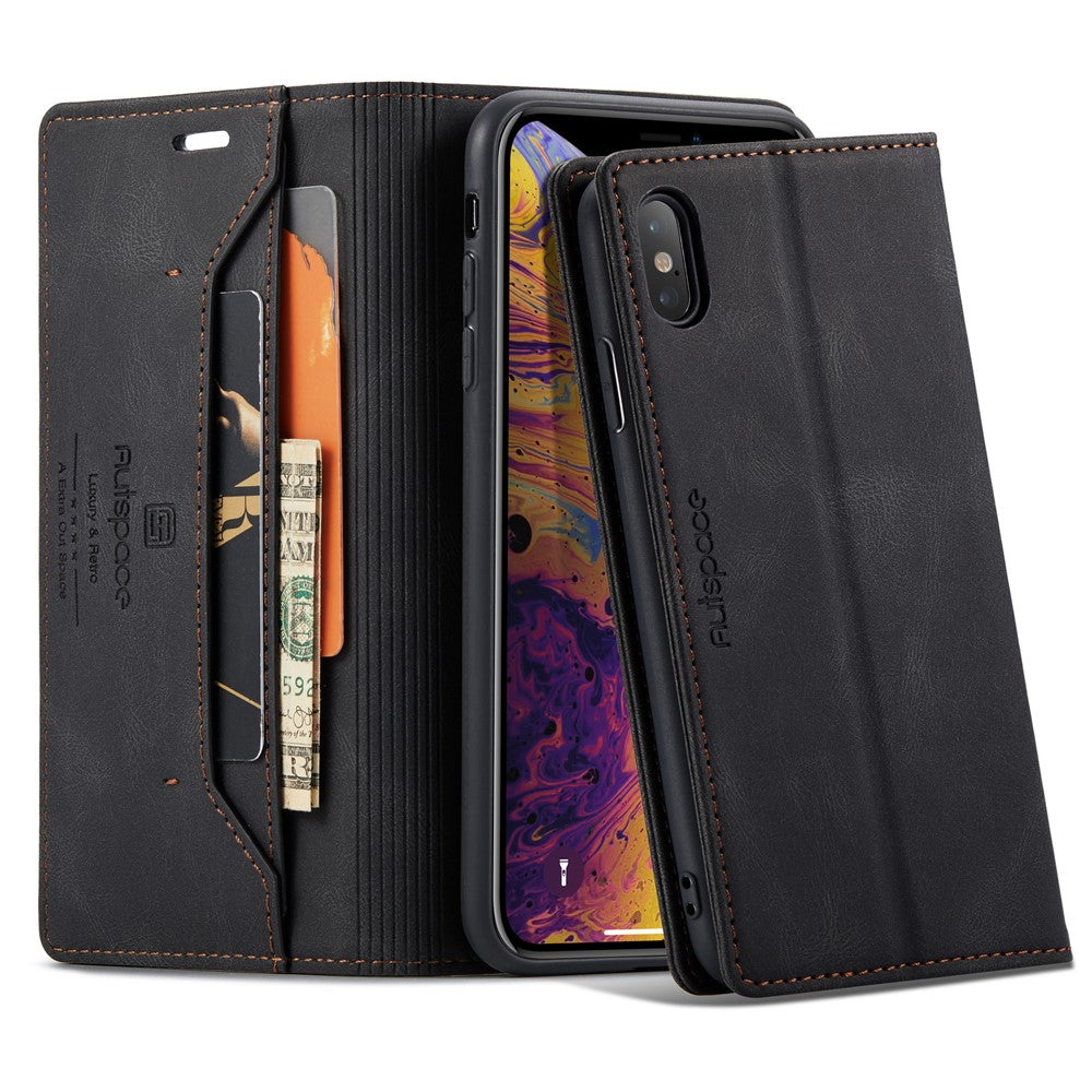 AUTSPACE A01 Series RFID Blokerende Retro Mat Pung Læder Etui til iPhone XS Max 6.5 tommer