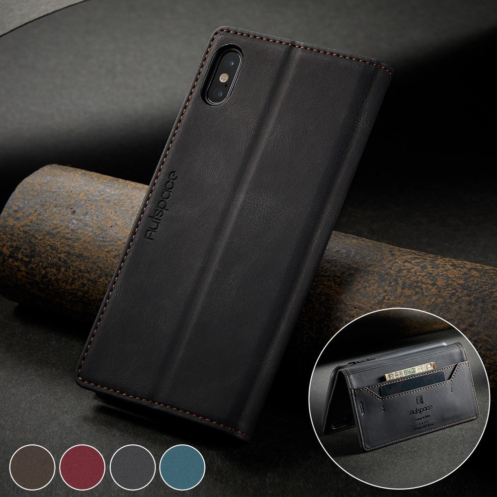 AUTSPACE A01 Series RFID Blokerende Retro Mat Pung Læder Etui til iPhone XS Max 6.5 tommer