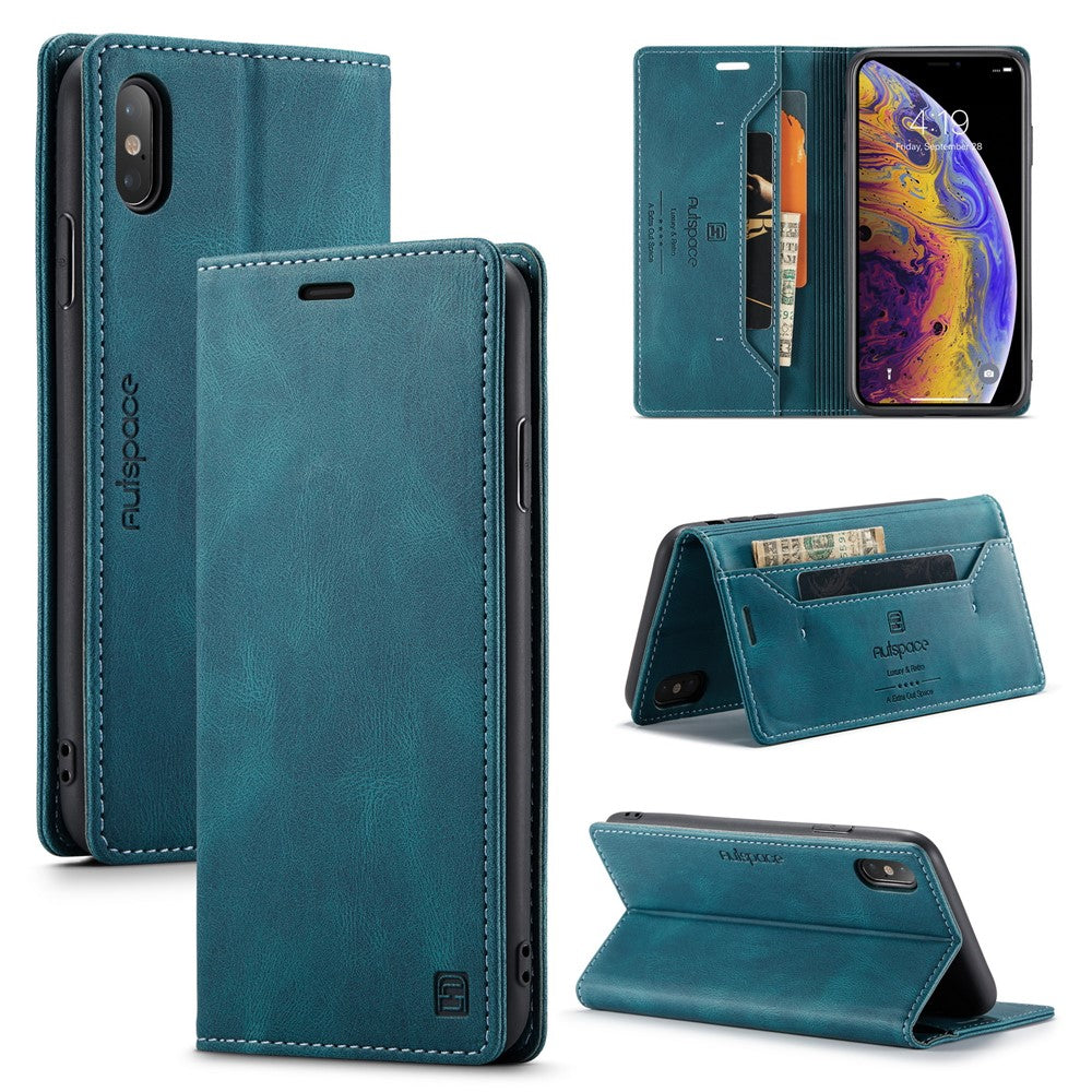 AUTSPACE A01 Series RFID Blokerende Retro Mat Pung Læder Etui til iPhone XS Max 6.5 tommer