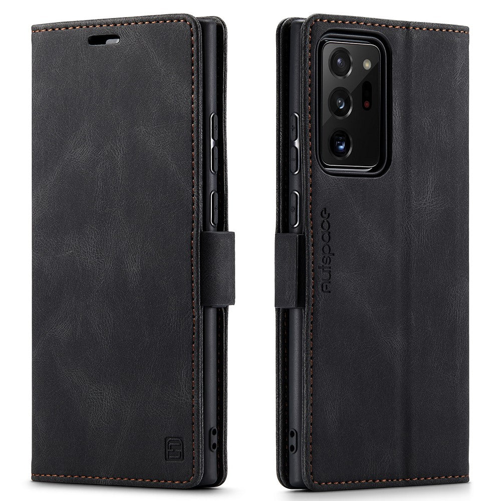 AUTSPACE A01 Series RFID Blocking Retro Matte Leather Wallet Cover for Samsung Galaxy Note20 Ultra/Note20 Ultra 5G
