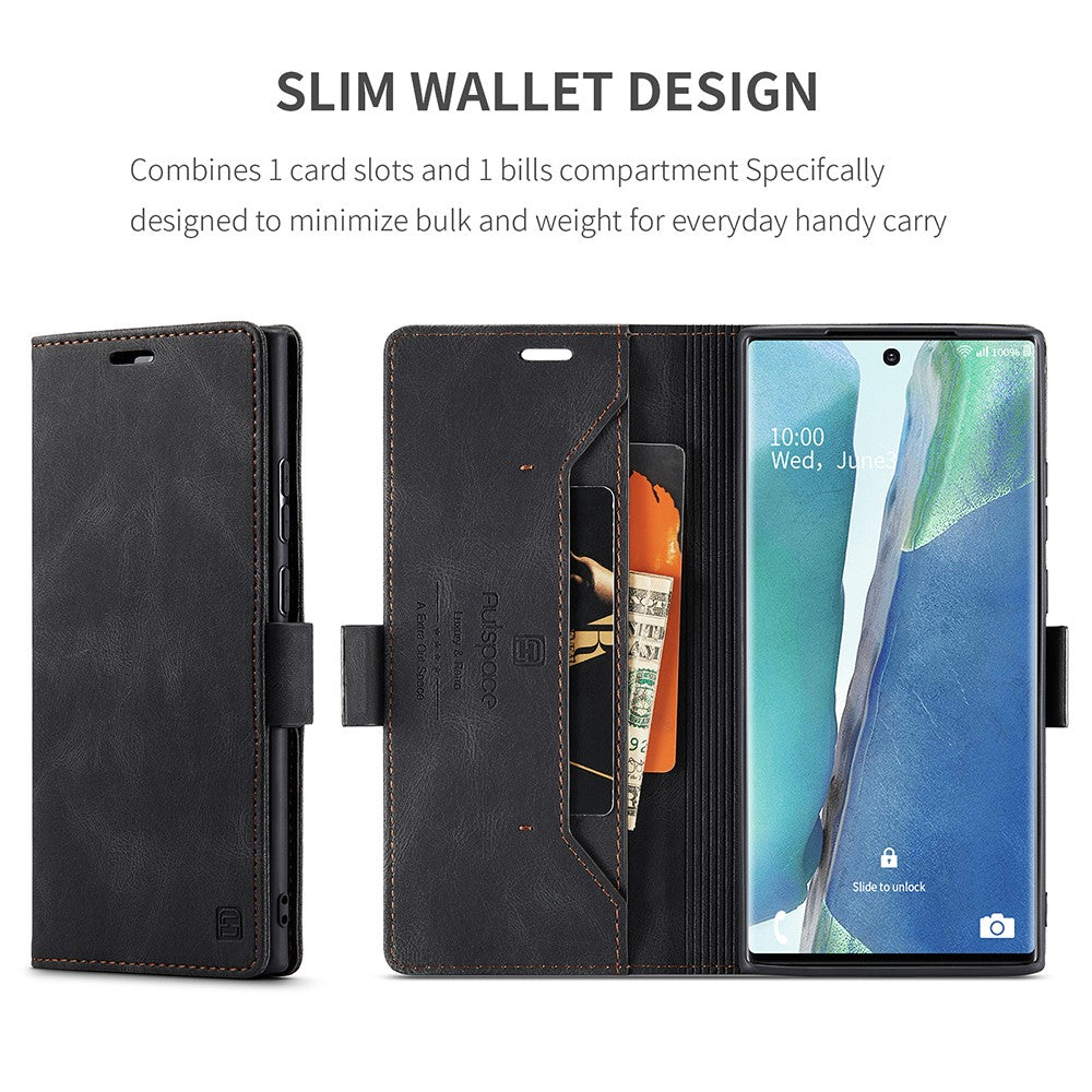 AUTSPACE A01 Series RFID Blocking Retro Matte Leather Wallet Cover for Samsung Galaxy Note20 Ultra/Note20 Ultra 5G