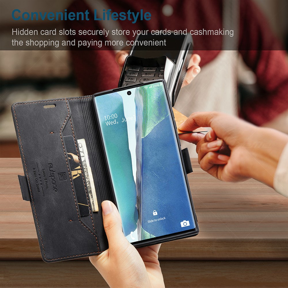 AUTSPACE A01 Series RFID Blocking Retro Matte Leather Wallet Cover for Samsung Galaxy Note20 Ultra/Note20 Ultra 5G