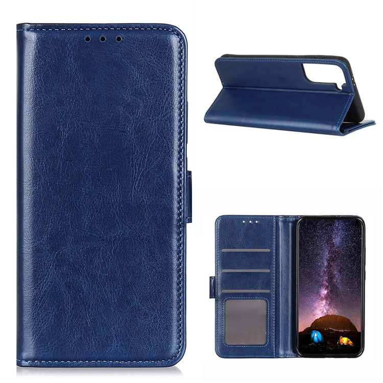Shockproof Anti-dust Crazy Horse Leather Wallet Stand Cellphone Cover Case for Samsung Galaxy S21 5G/S21 4G