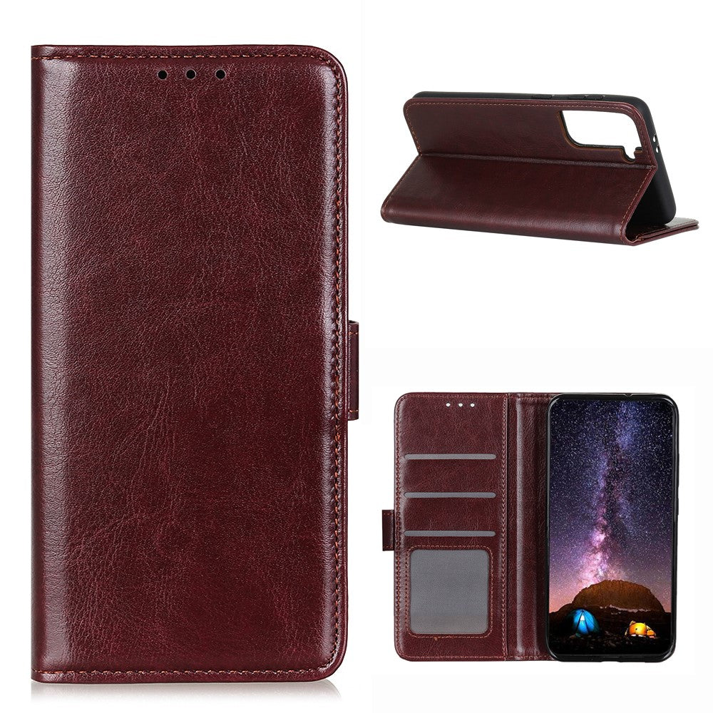 Shockproof Anti-dust Crazy Horse Leather Wallet Stand Cellphone Cover Case for Samsung Galaxy S21 5G/S21 4G
