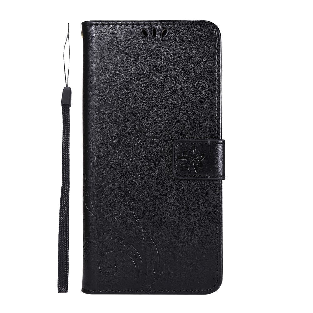 Lædertelefoncover med sommerfugleblomstpræg og pungstativ til Samsung Galaxy A21s