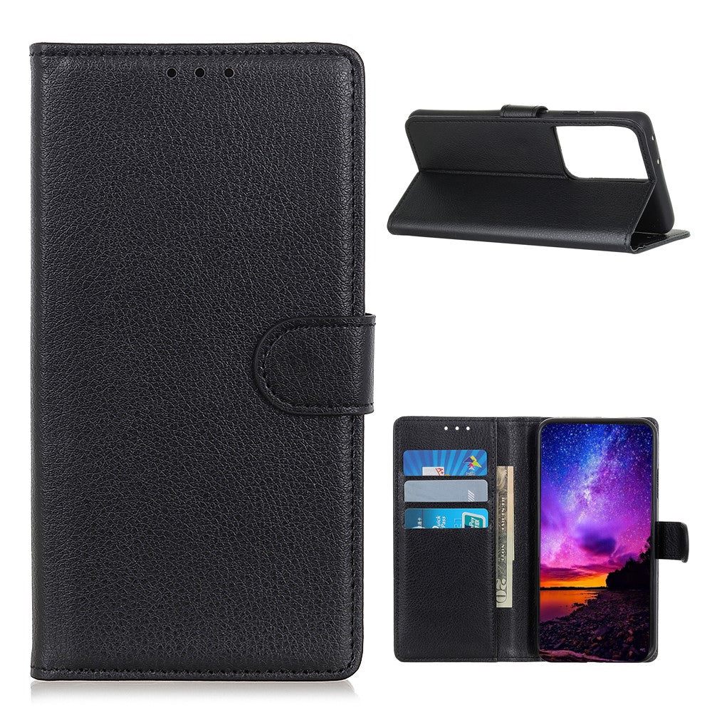Litchi Texture Wallet Stand Läderskyddsskal till Samsung Galaxy S21 Ultra 5G