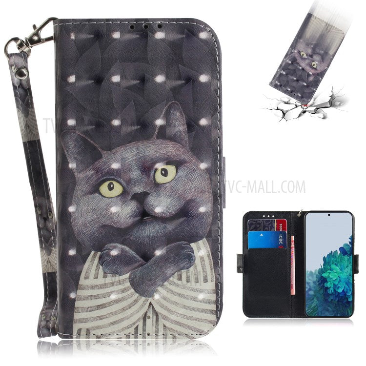 Light Spot Decor Pattern Printing Wallet Stand Leather Phone Casing with Strap for Samsung Galaxy S21 5G/S21 4G