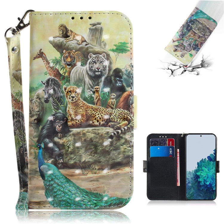 Light Spot Decor Pattern Printing Wallet Stand Leather Phone Casing with Strap for Samsung Galaxy S21 5G/S21 4G