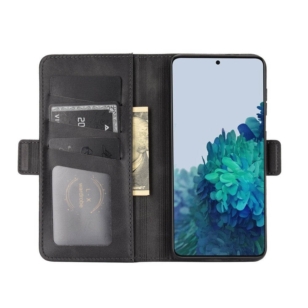 Dobbelt magnetisk lukning sideabsorberende læderetui med stander til Samsung Galaxy S21 5G / S21 4G