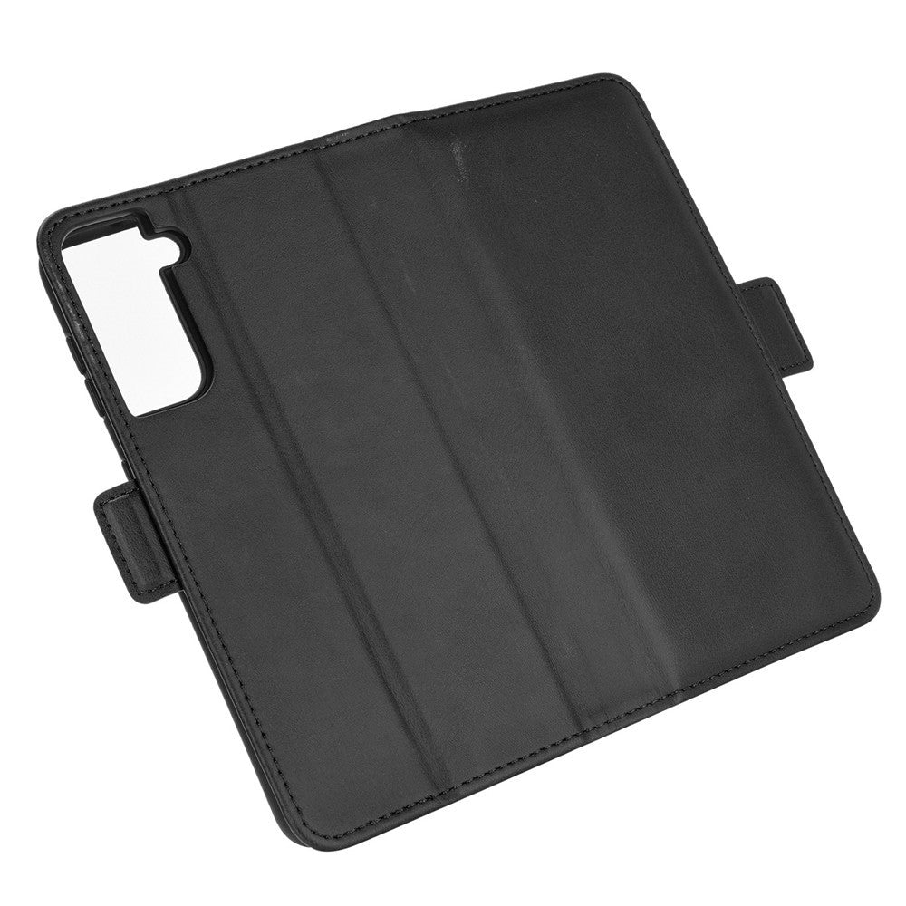 Dobbelt magnetisk lukning sideabsorberende læderetui med stander til Samsung Galaxy S21 5G / S21 4G