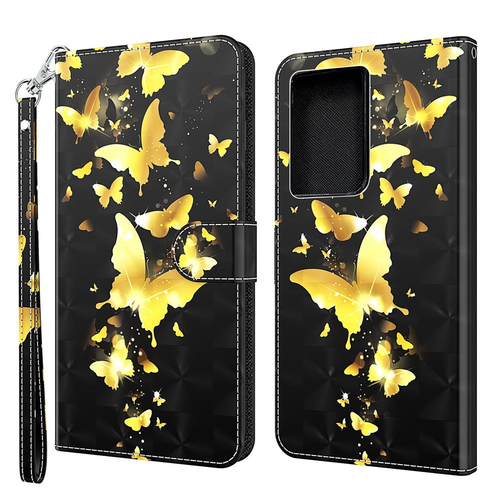 Pattern Printing Light Spot Decor Wallet Stand Leather Phone Casing with Strap for Samsung Galaxy S21 Ultra 5G