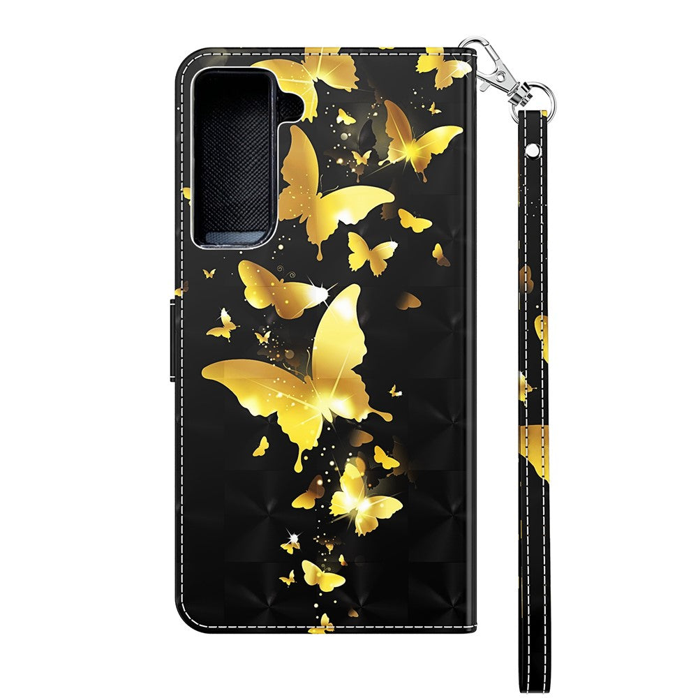 Light Spot Decor Pattern Printing Wallet Stand Leather Phone Casing with Strap for Samsung Galaxy S21+ 5G