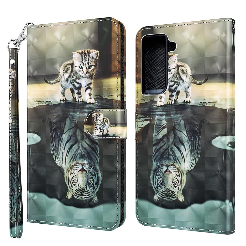 Light Spot Decor Pattern Printing Wallet Stand Leather Phone Casing with Strap for Samsung Galaxy S21+ 5G