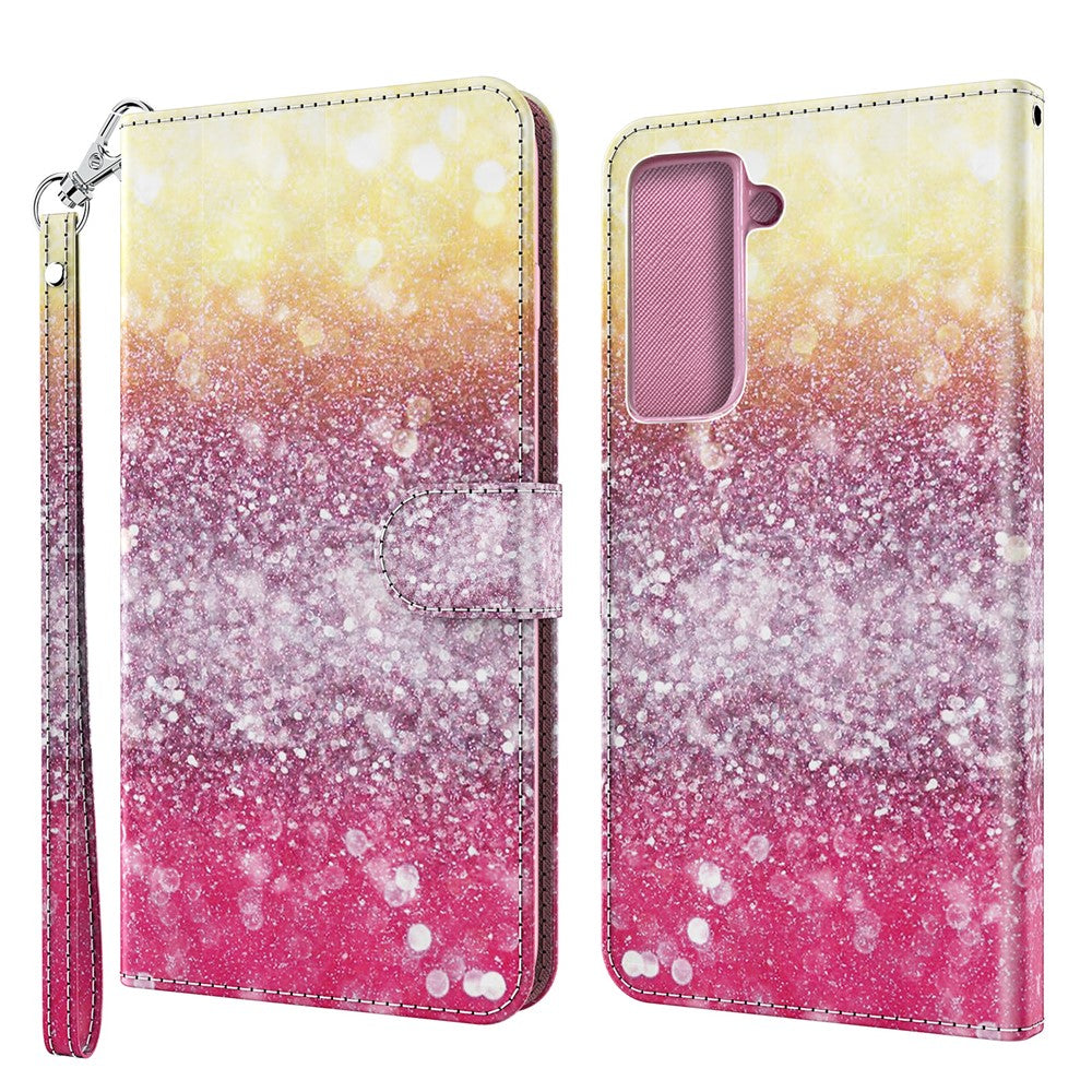 Light Spot Decor Pattern Printing Wallet Stand Leather Phone Casing with Strap for Samsung Galaxy S21+ 5G