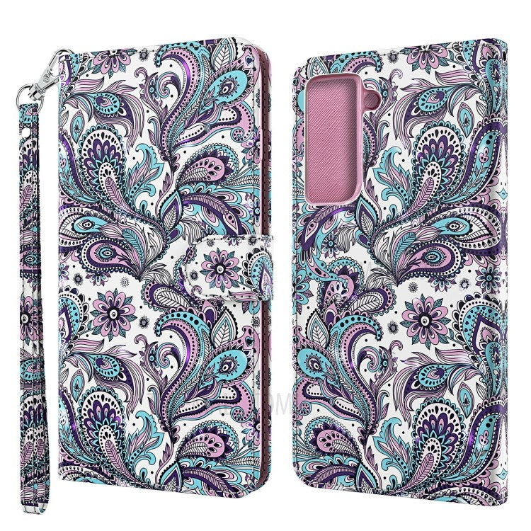 Light Spot Decor Pattern Printing Wallet Stand Leather Phone Casing with Strap for Samsung Galaxy S21+ 5G
