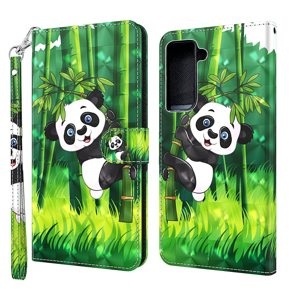 Light Spot Decor Pattern Printing Wallet Stand Leather Phone Casing with Strap for Samsung Galaxy S21+ 5G