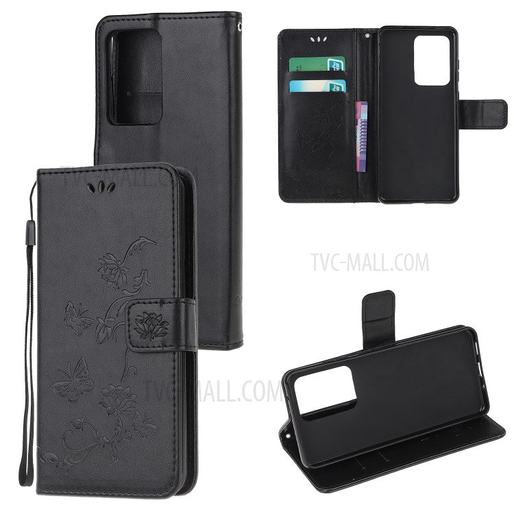 Butterfly Flowers Imprinting Leather Cover with Wallet and Case for Samsung Galaxy S21 Ultra 5G
