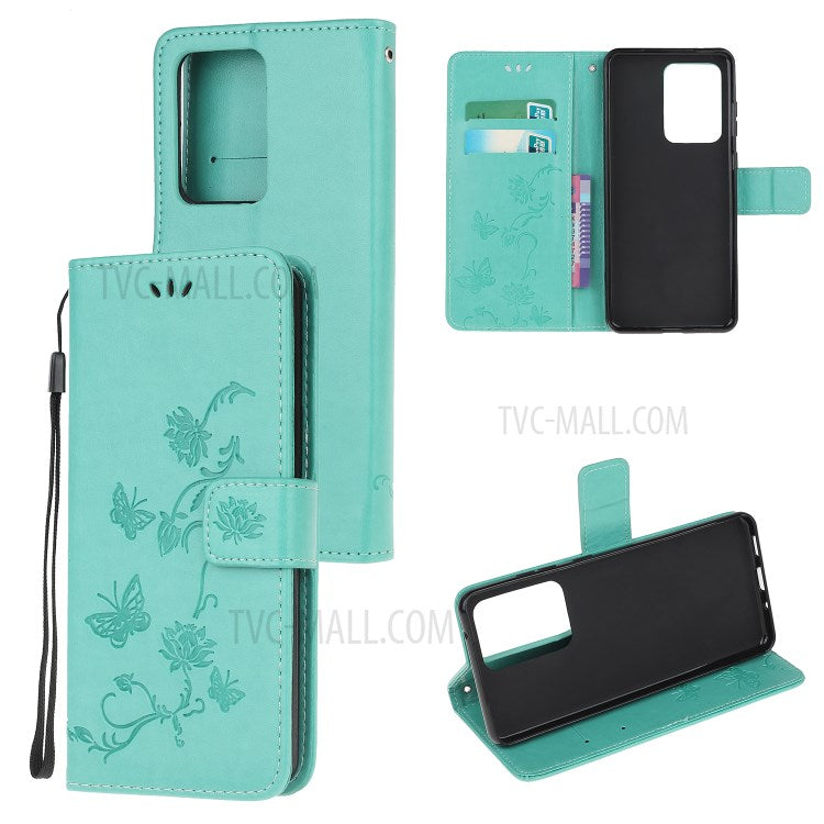 Butterfly Flowers Imprinting Leather Cover with Wallet and Case for Samsung Galaxy S21 Ultra 5G